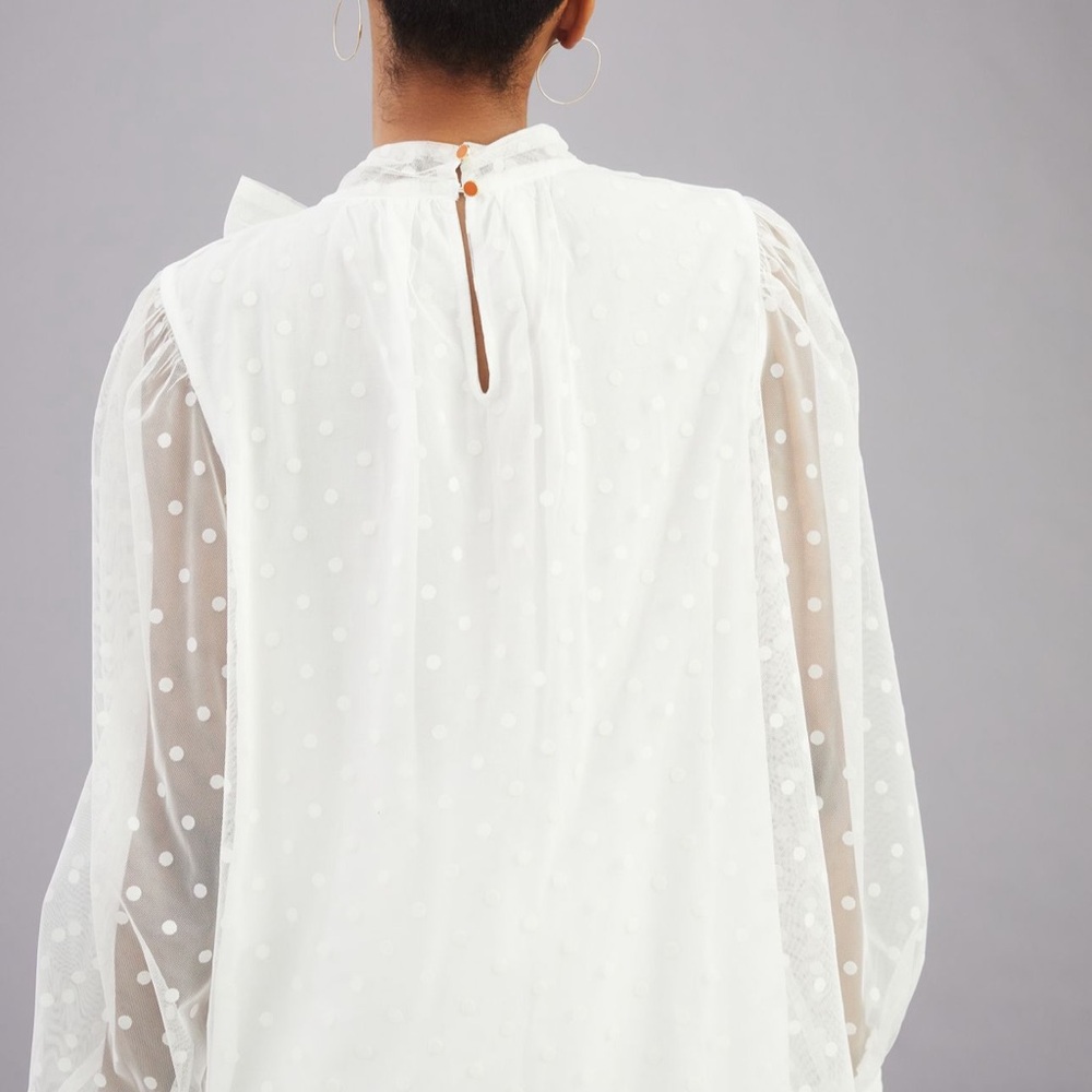 Anthropologie White Polka Dot Sheer Blouse - Picture 9 of 16